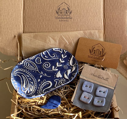 Pottery trinket tray-Needle Minder- Handmade Pottery Buttons Gift Box