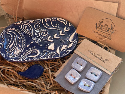 Pottery trinket tray-Needle Minder- Handmade Pottery Buttons Gift Box