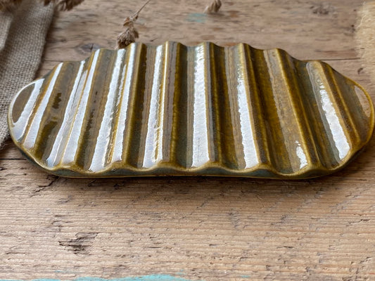 Handmade Pottery Soap Dish rippled,  Honey
