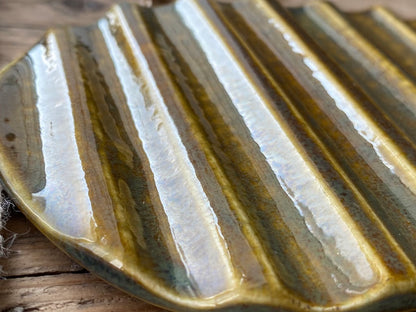 Handmade Pottery Soap Dish rippled,  Honey