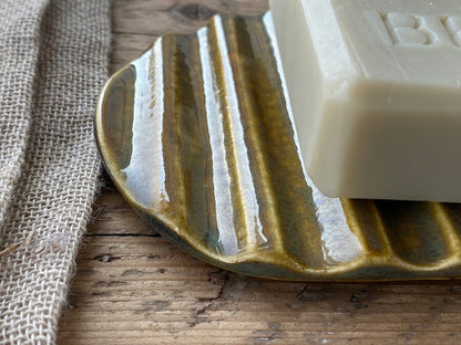 Handmade Pottery Soap Dish rippled,  Honey