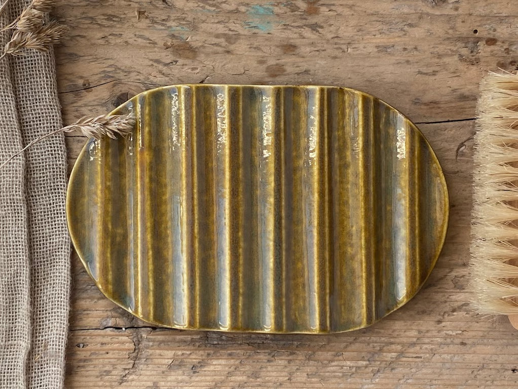 Handmade Pottery Soap Dish rippled,  Honey