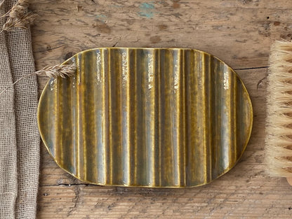 Handmade Pottery Soap Dish rippled,  Honey