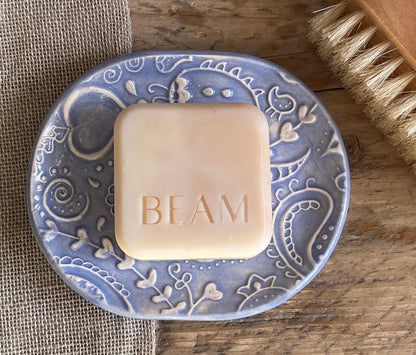 Handmade Ceramic Blue Paisley Soap Dish