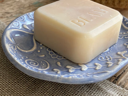 Handmade Ceramic Blue Paisley Soap Dish