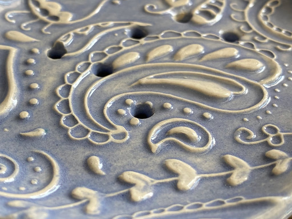 Handmade Ceramic Blue Paisley Soap Dish