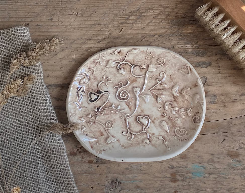 Handmade Ceramic Trinket Tray Oval Vintage style Cottage Core