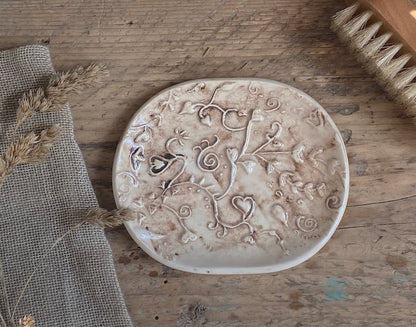 Handmade Ceramic Trinket Tray Oval Vintage style Cottage Core