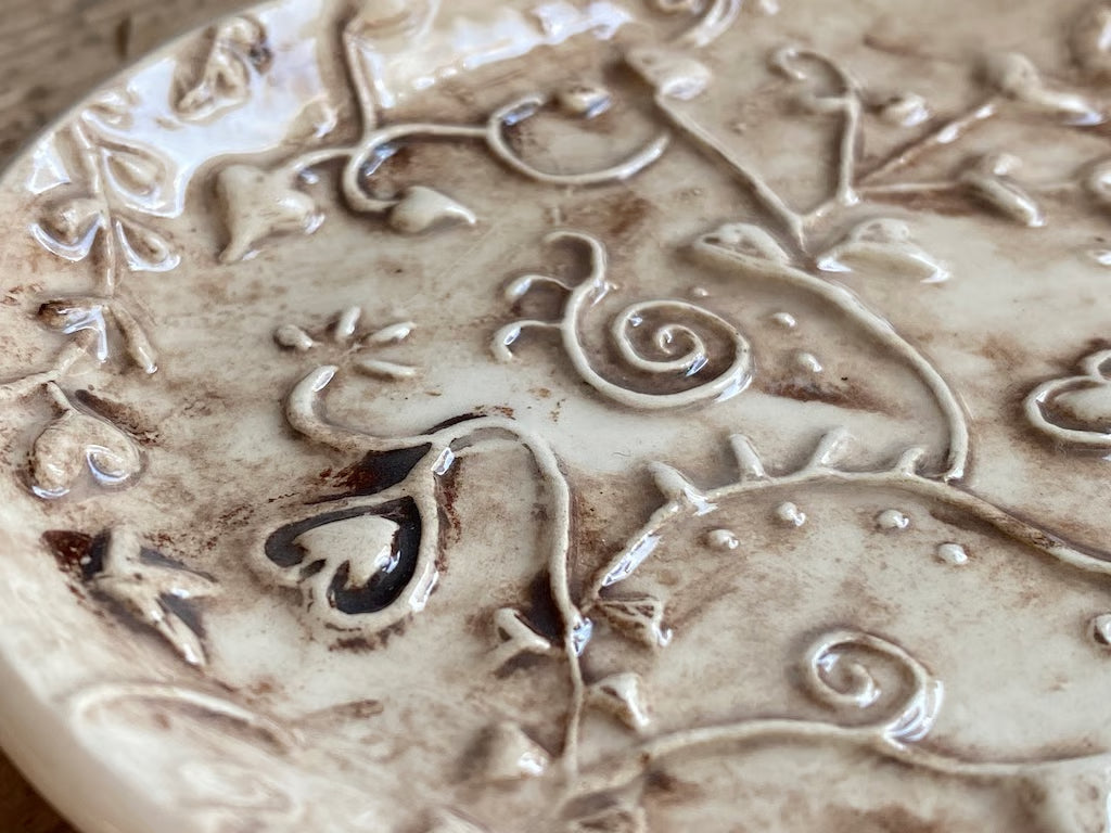 Handmade Ceramic Trinket Tray Oval Vintage style Cottage Core