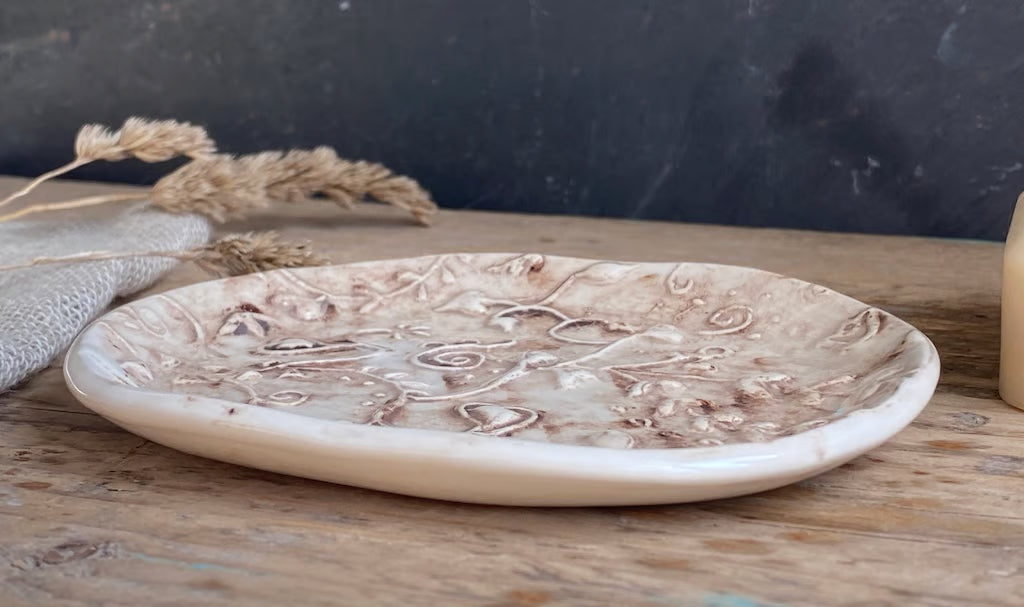 Handmade Ceramic Trinket Tray Oval Vintage style Cottage Core