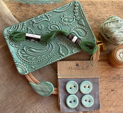 Pottery trinket tray-Needle Minder- Handmade Pottery Buttons Gift Box