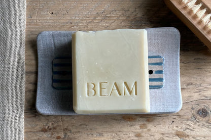 Handmade Large Ceramic Soap Dish with Button Design Blue
