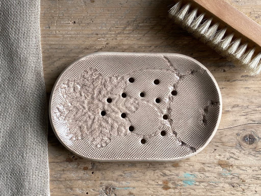 Handmade Large Ceramic Soap Dish Vintage Cream
