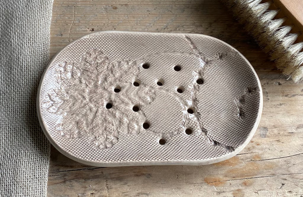 Handmade Large Ceramic Soap Dish Vintage Cream