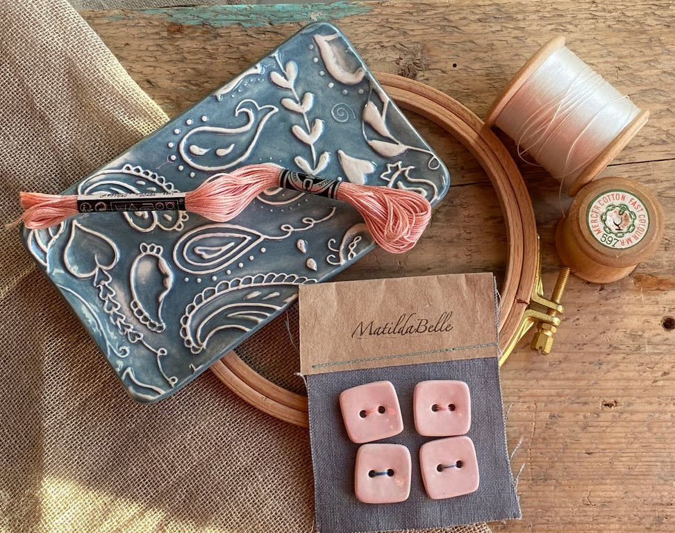 Ceramic sewing tray with Handmade Pottery Buttons Gift Box