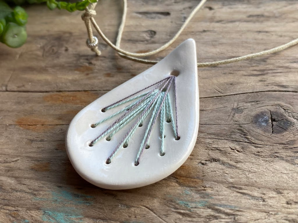 Handmade Ceramic Pendant Necklace Teardrop