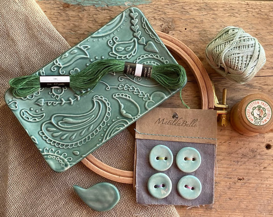 Pottery trinket tray-Needle Minder- Handmade Pottery Buttons Gift Box