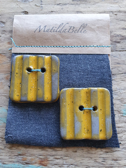 Set of Two Unique Square Buttons in Yolky Yellow