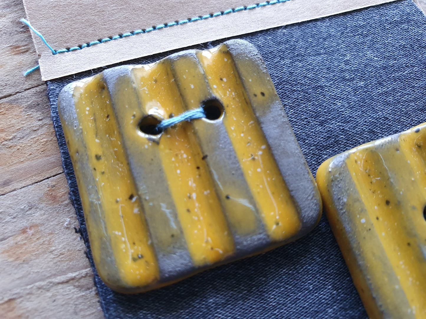 Set of Two Unique Square Buttons in Yolky Yellow