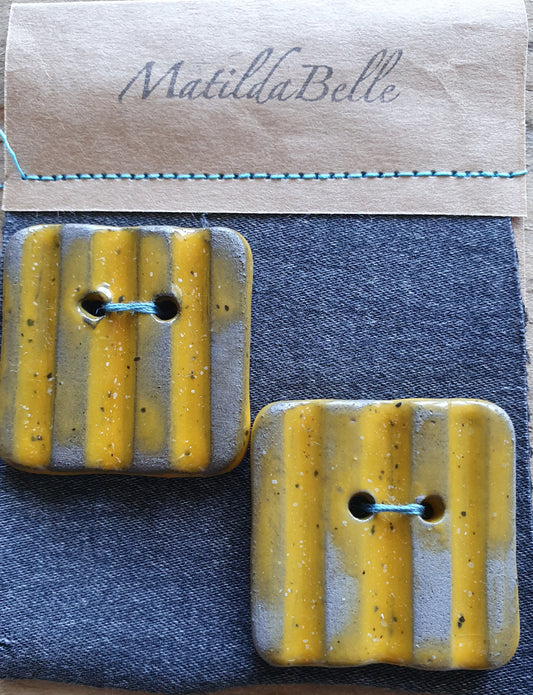 Set of Two Unique Square Buttons in Yolky Yellow