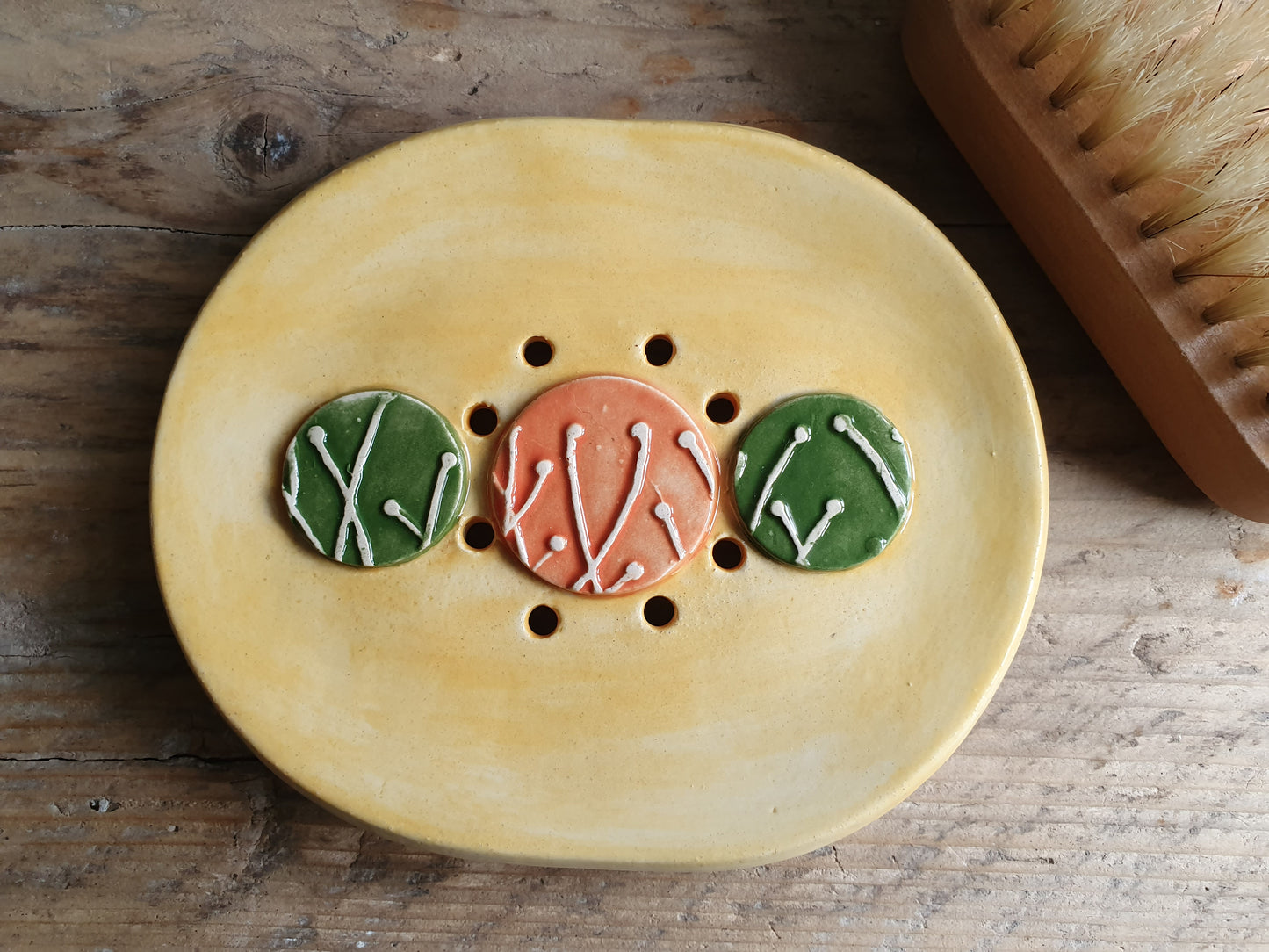 Wakey Wakey Yellow Handmade Oval Ceramic Soap Dish