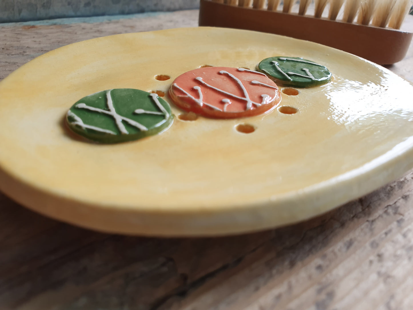 Wakey Wakey Yellow Handmade Oval Ceramic Soap Dish