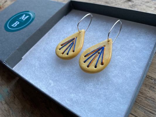 Cotton & Clay handmade Ceramic Earrings with stitched element