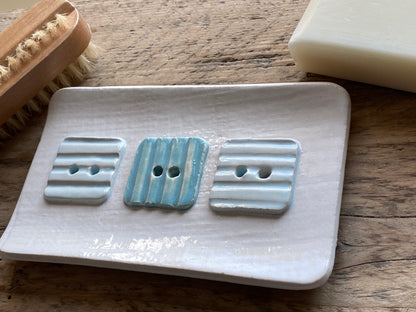 Handmade Large Ceramic Soap Dish in Soft Blues