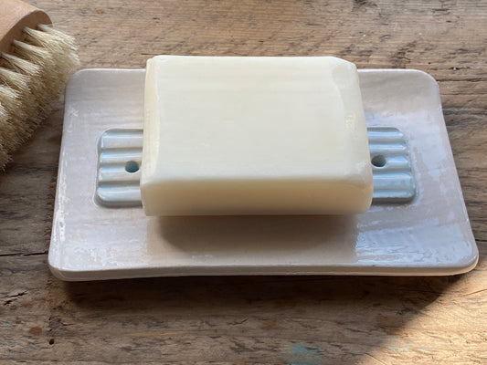Handmade Large Ceramic Soap Dish in Soft Blues