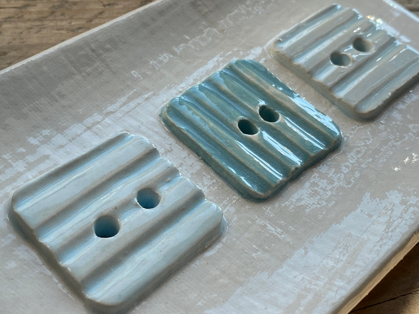 Handmade Large Ceramic Soap Dish in Soft Blues