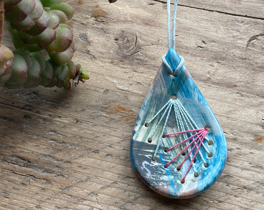 Handmade Ceramic Stitched Pendant