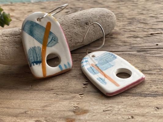 Handmade Ceramic & Silver Drop Earrings