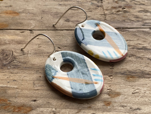 Handmade Pottery Drop earrings with Silver