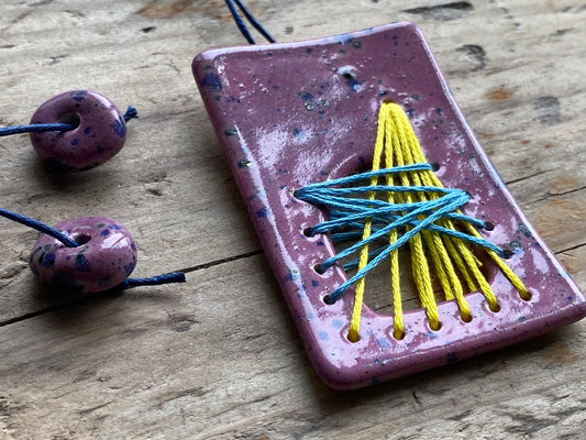 Handmade Ceramic Statement Pendant Necklace Purple