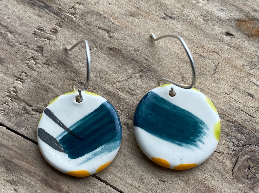 Handmade Ceramic Drop Silver Earrings