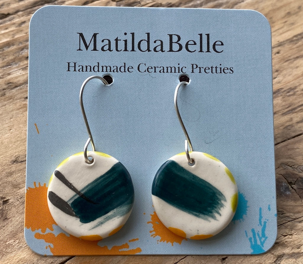 Handmade Ceramic Drop Silver Earrings