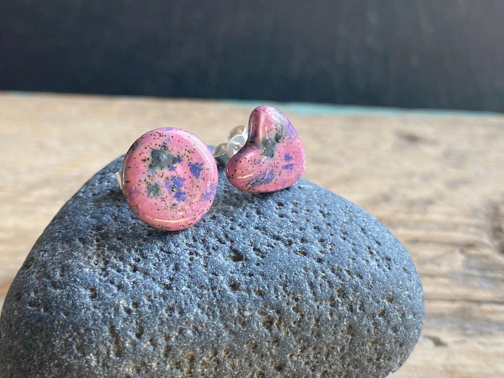 Handmade Ceramic Mismatched Silver Stud Earrings *p&P incl