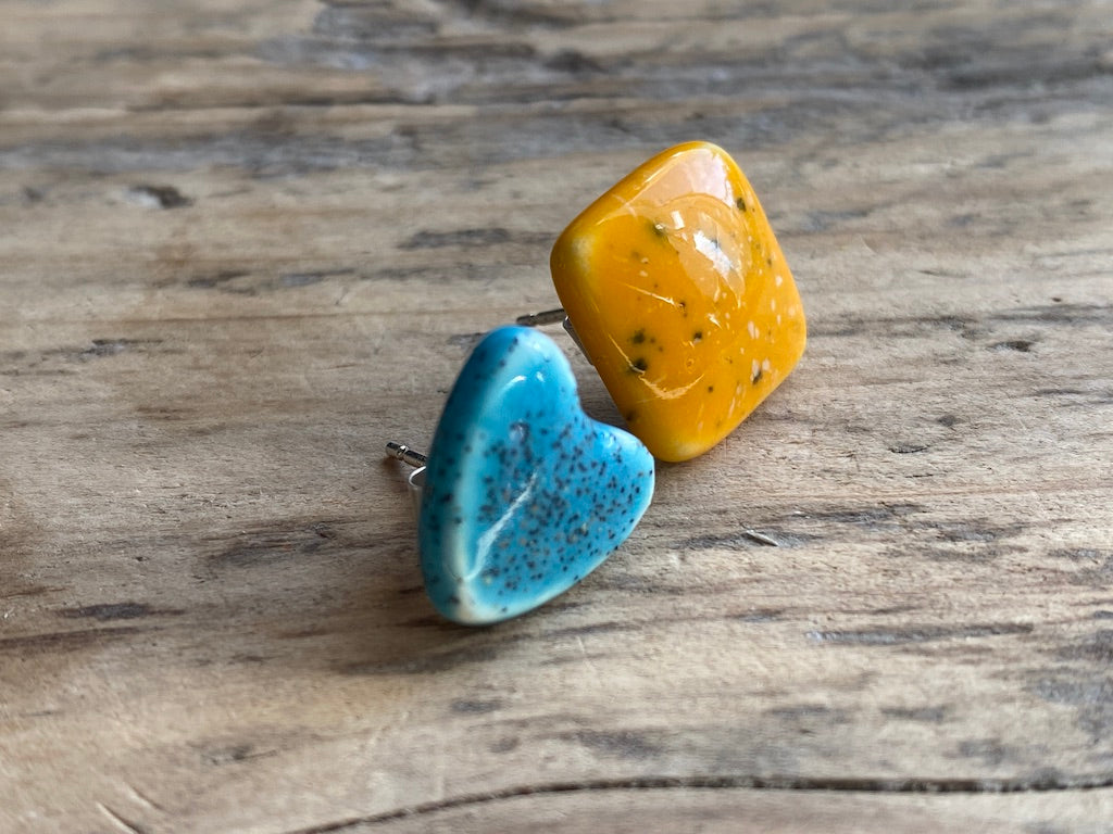 Stud Earrings incl P&P, Handmade Mismatched ceramic earrings and Sterling silver