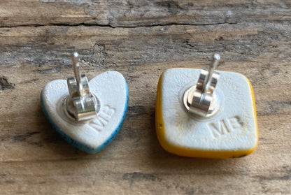 Stud Earrings incl P&P, Handmade Mismatched ceramic earrings and Sterling silver