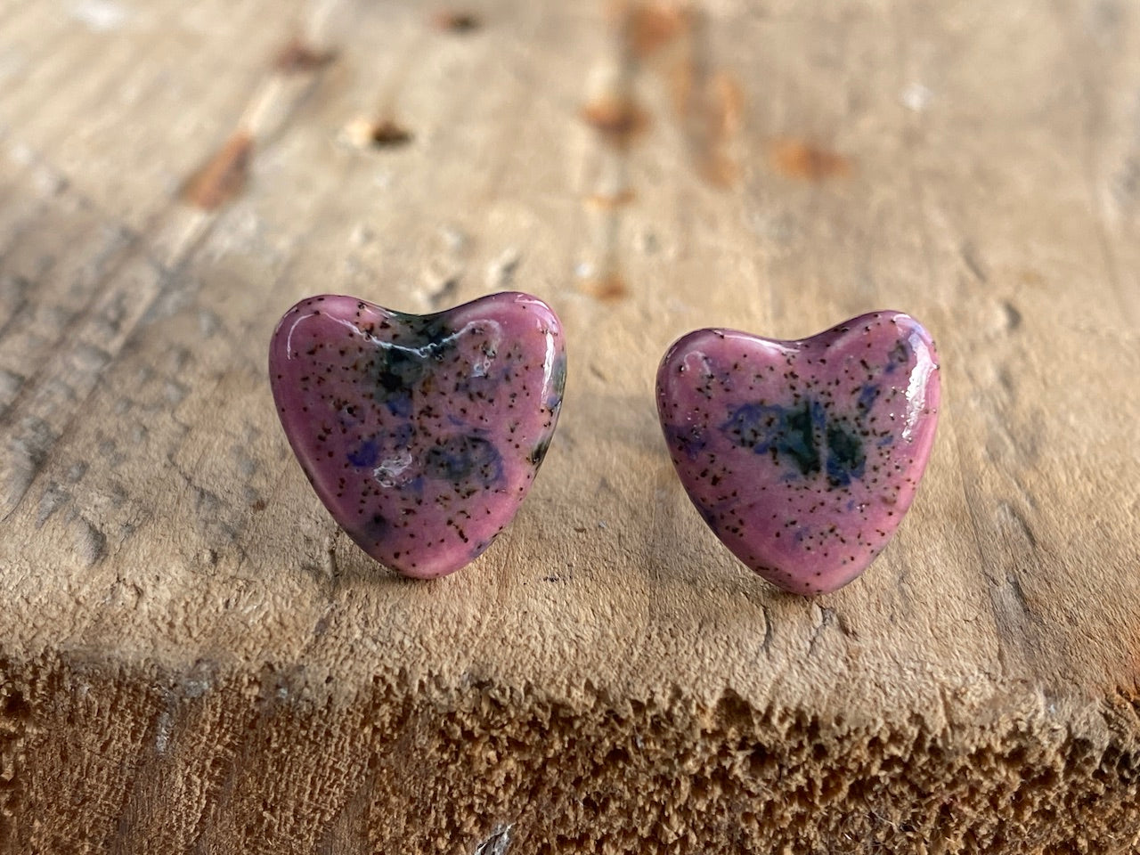 Handmade Ceramic Heart & Sterling Silver Stud Earrings *p&p incl