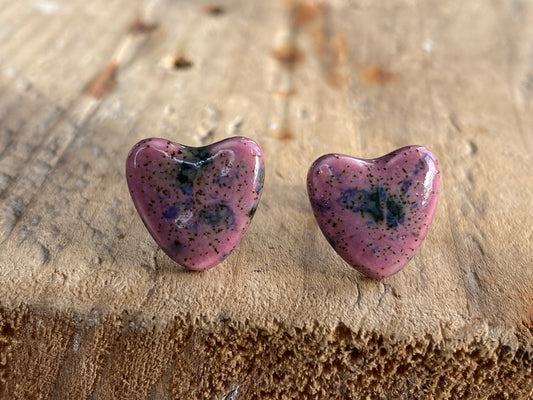 Handmade Ceramic Heart & Sterling Silver Stud Earrings