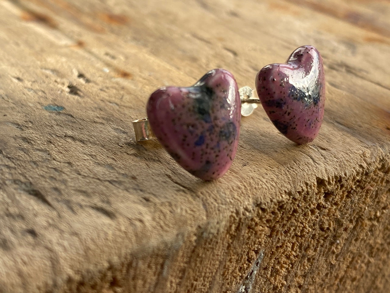 Handmade Ceramic Heart & Sterling Silver Stud Earrings *p&p incl