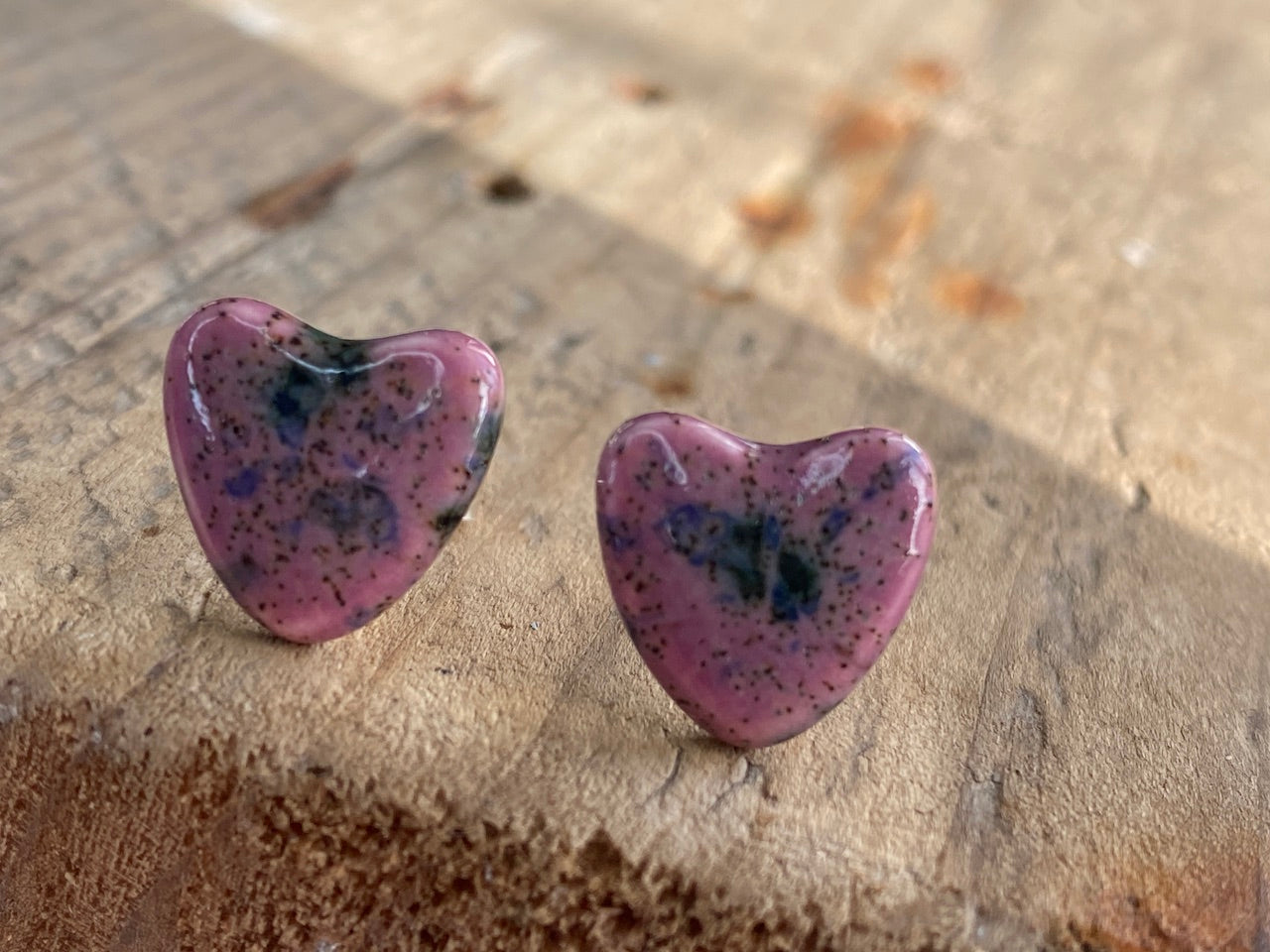 Handmade Ceramic Heart & Sterling Silver Stud Earrings *p&p incl