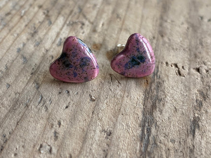 Handmade Ceramic Heart & Sterling Silver Stud Earrings *p&p incl