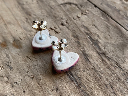 Handmade Ceramic Heart & Sterling Silver Stud Earrings *p&p incl