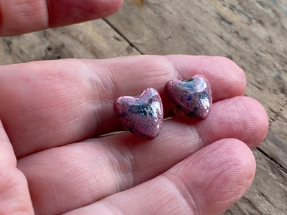 Handmade Ceramic Heart & Sterling Silver Stud Earrings *p&p incl