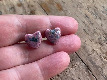 Handmade Ceramic Heart & Sterling Silver Stud Earrings *p&p incl