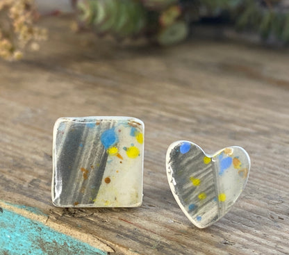 Handmade Mismatched Ceramic Hypoallergenic Stud Earrings