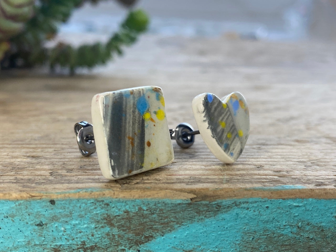 Handmade Mismatched Ceramic Hypoallergenic Stud Earrings