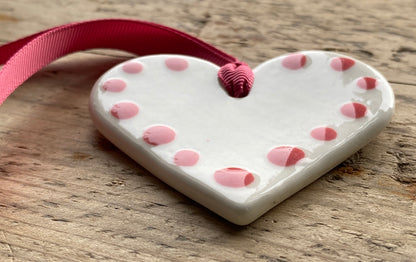 Handmade Ceramic Pretty Polka Dot Pink Heart Hanging